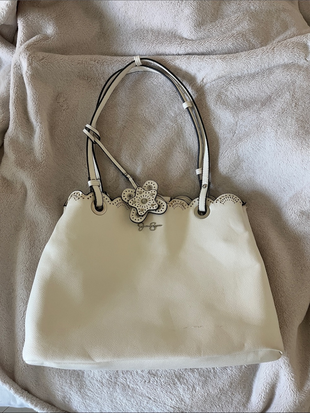 Jessica Simpson Cream Floral-Accent Shoulder Bag
